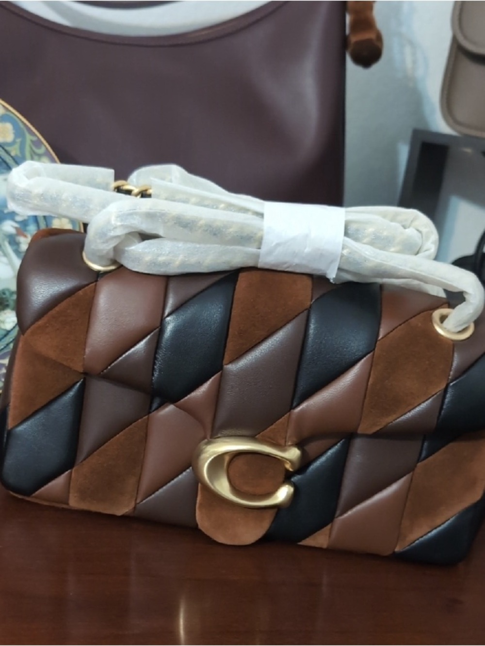 Coach tabby 26 Quilted Chevron Leather & Suede Crossbody in Brown and Black - Picture 3 of 4